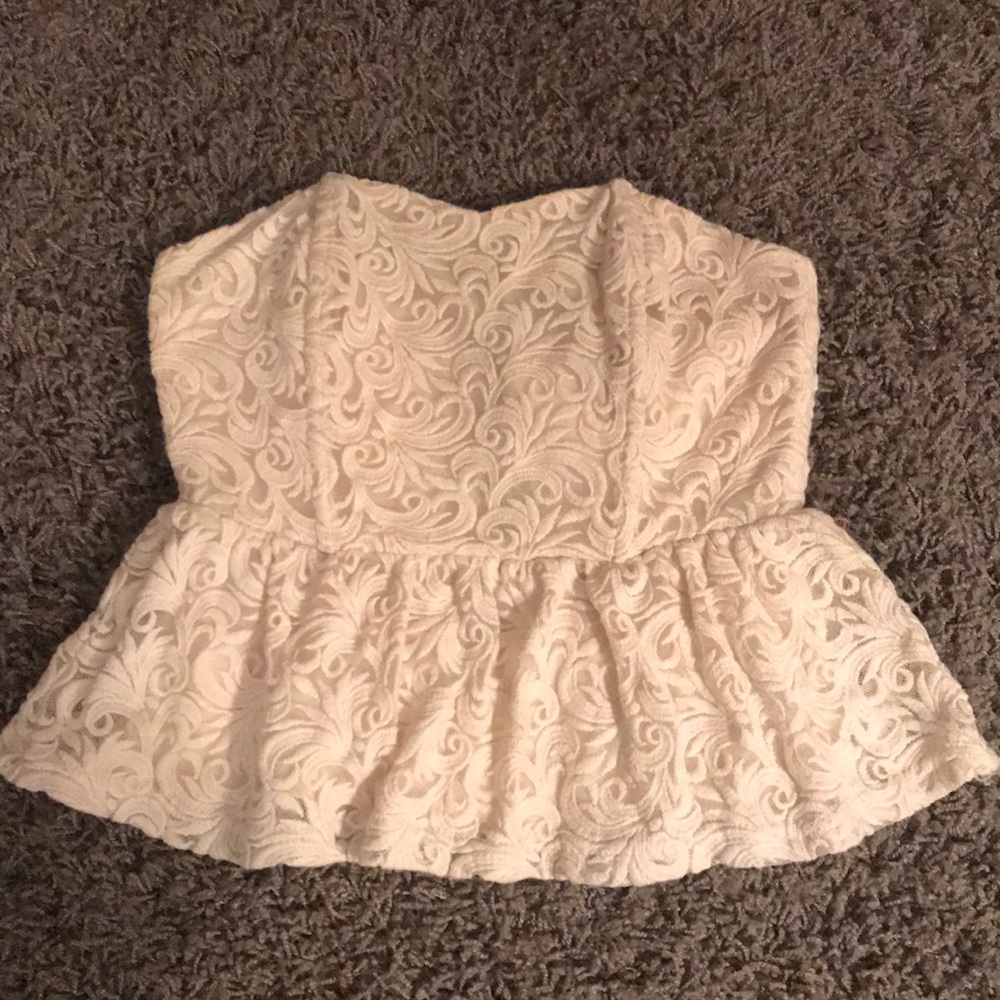 White lace crop dress shirt